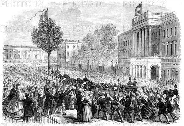 King Leopold's public entry into Brussels...arrival of His Majesty at the palace..., 1862. Creator: Unknown.