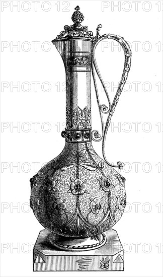 The International Exhibition: mediaeval claret-jug by Messrs. Hardman and Co..., 1862. Creator: Unknown.