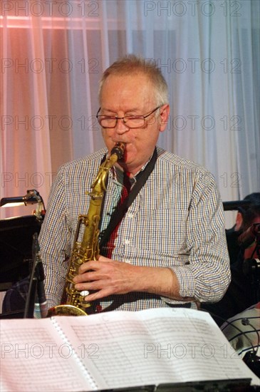 Tom Barford, Stan Sulzmann’s Neon Orchestra, Watermill Jazz Club, Dorking, Surrey, Nov 2023. Creator: Brian O'Connor.