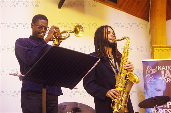 Mark Kavuma and David Kayode, Gary Crosby Sextet, National Jazz Archive, Loughton, Essex, Oct 2023. Creator: Brian O'Connor.