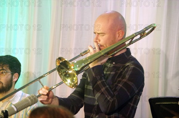 Ollie Martin, Stan Sulzmann’s Neon Orchestra, Watermill Jazz Club, Dorking, Surrey, Nov 2023. Creator: Brian O'Connor.