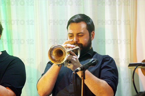 George Hogg, Stan Sulzmann’s Neon Orchestra, Watermill Jazz Club, Dorking, Surrey, Nov 2023. Creator: Brian O'Connor.