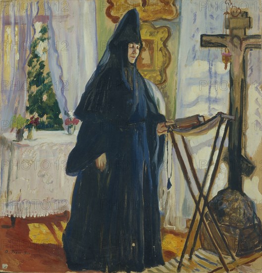 At the Monastic Cell. Prayer, 1915. Artist: Della-Vos-Kardovskaya, Olga Ludvigovna (1875-1952)