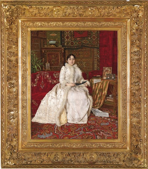 Portrait of Queen Natalie of Serbia in an Elegant Interior, 1890. Artist: Predic, Uros (1857-1953)