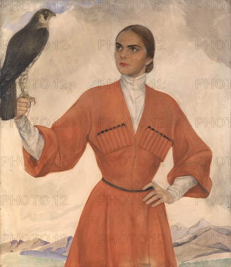 Elegant Lady Dressed as a Cossack and Holding a Hunting Falcon. Creator:  Sorin, Saveli Abramovich (1878-1953).