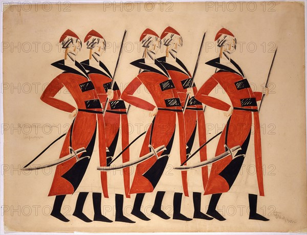 The Streltsy. Costume design for the opera The Life for the Tsar by M. Glinka, 1913. Creator:  Tatlin, Vladimir Evgraphovich (1885-1953).