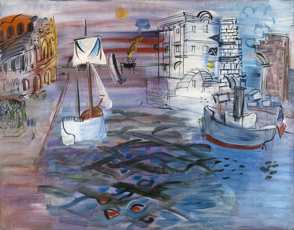 Port with sailboat. Homage to Claude Lorrain, 1935. Creator: Dufy, Raoul (1877-1953).