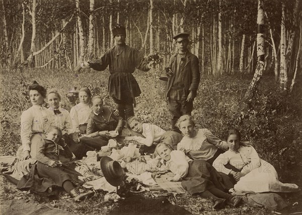A group of pupils and teachers of the Krasnoyarsk Women's Gymnasium on a summer walk...1890. Creator: Unknown.