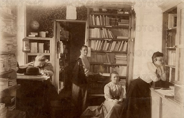 Interior view of the book warehouse of the Society for Primary Education in Krasnoyarsk, 1890. Creator: Unknown.