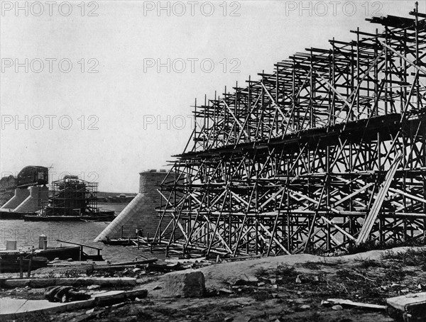 West Siberian Railroad. Building the Bridge Over the Ob River, 1892-1896. Creator: Unknown.