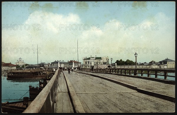 Irkutsk Pontoon bridge over the Angara River, 1904-1914. Creator: Unknown.