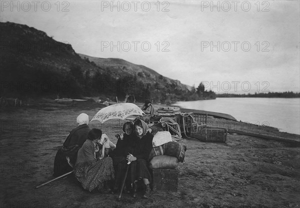 Waiting for the ship at the Bateni pier, 1900. Creator: Unknown.