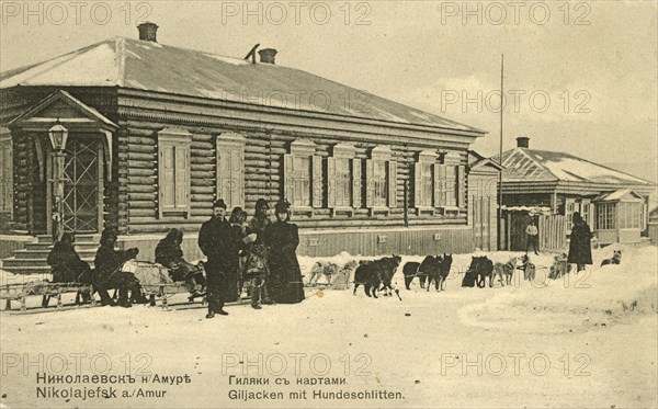 Nikolaevsk-on-Amur. Gilyaks with sledges, 1900. Creator: Unknown.