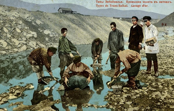 Types of Transbaikalia. Washing gold in trays, 1900. Creator: Unknown.