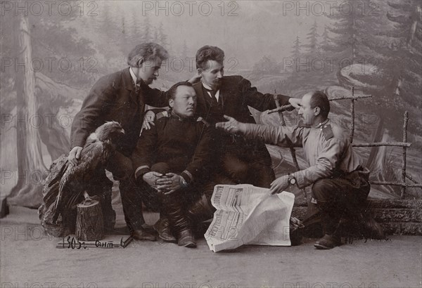 A group of men with the newspaper "Irkutsk Vedomosti", 1905. Creator: Unknown.