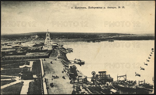 Irkutsk. Embankment street and Ferry across the Angara River, 1906. Creator: Unknown.
