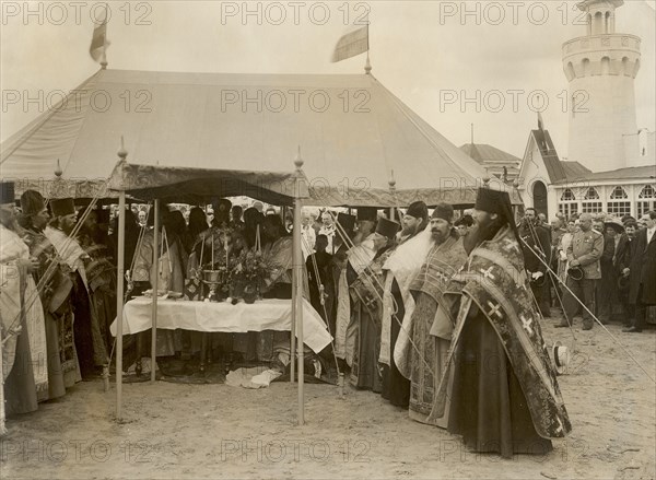 Prayer service before the opening of the exhibition, 1911. Creator: A. A. Antonov.