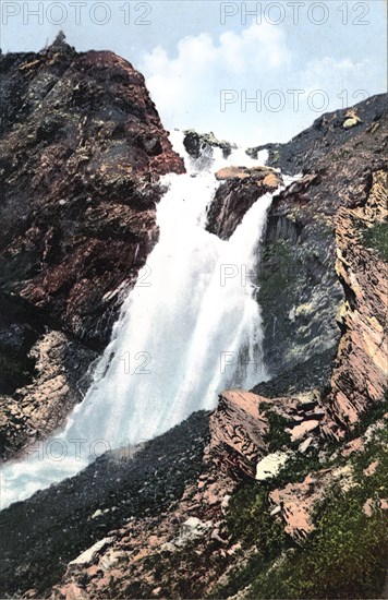 Rossypnaya Waterfall near the Source of the Katun River, ...Belukha Mountain, 1911-1913. Creator: Sergei Ivanovich Borisov.