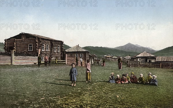 Street in the Village of Chyorny Anuy; Russian Children, 1911-1913. Creator: Sergei Ivanovich Borisov.