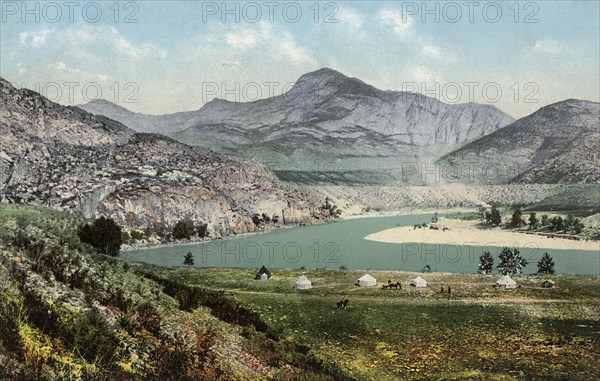 Yurts of Kazakhs in the Valley of the Middle Reaches of the Katun River.; the Area..., 1911-1913. Creator: Sergei Ivanovich Borisov.