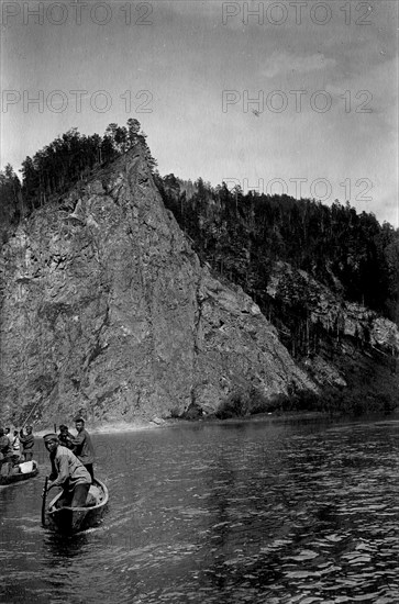 Rocks on the Shore of the Mrassu River Between Srednii Chilei and Ust'-Anzas Uluses, 1913. Creator: GI Ivanov.