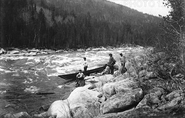 Boat on the Rocks Near the Mrassu Rapids, 1913. Creator: GI Ivanov.