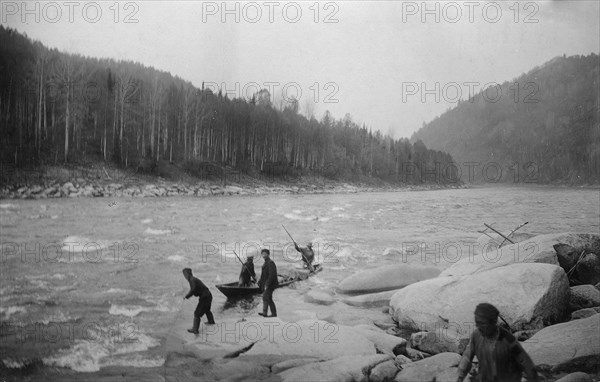 Lifting a Boat to the Mrasskii Rapid, 1913. Creator: GI Ivanov.