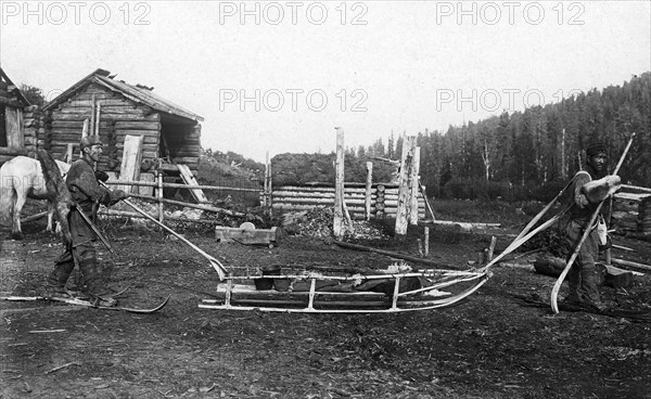 Shoria Hunters Equipped for the Winter Hunt, 1913. Creator: GI Ivanov.