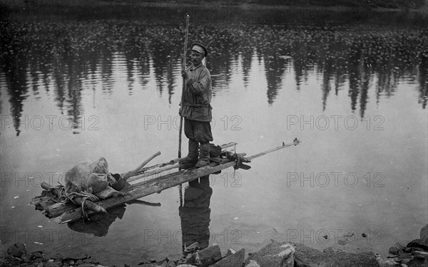 A Laborer Returning From a Land-Management Expedition on a Raft After His Dismissal...,1913. Creator: GI Ivanov.