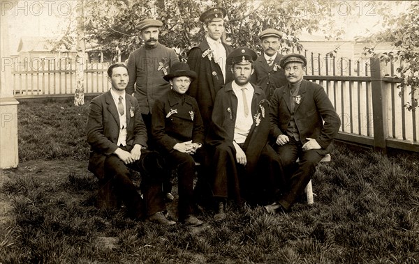 Participants of the bird cherry festival at the Znamensky glass factory, 1913-1914. Creator: S. Ia. Mamontov.
