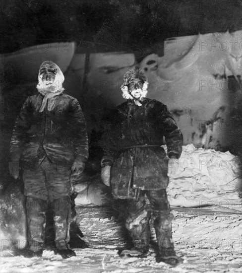 Georgii Iakovlevich Sedov and Iugan, a Sailor; return to the Ship After a Ten-Day Excursion, 1912. Creator: Mikhail Alekseevich Pavlov.