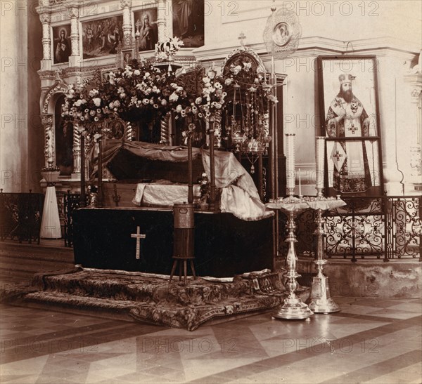 Sepulchre with the relics of Saint Evfrosiniia in Saint Eufrosyne Monastery, 1912. Creator: Sergey Mikhaylovich Prokudin-Gorsky.