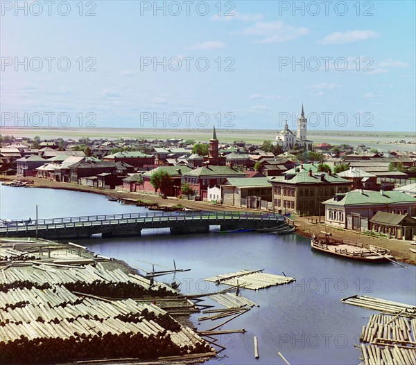 View of the city of Tobolsk from the north, from the bell tower of the Church..., 1912. Creator: Sergey Mikhaylovich Prokudin-Gorsky.