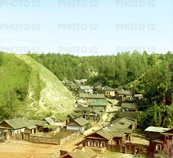 Small town of Vershiny near the city of Tobolsk, 1912. Creator: Sergey Mikhaylovich Prokudin-Gorsky.