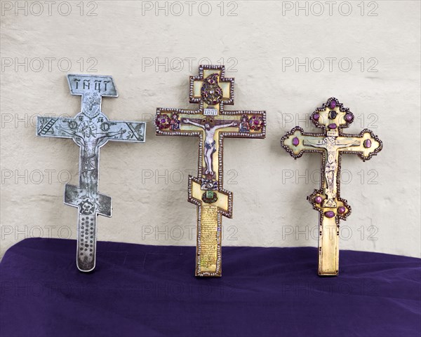 Crosses - A gift from Fedor, Kirill and Nataliia Naryshkin, Trinity Monastery, Aleksandrov, 1911. Creator: Sergey Mikhaylovich Prokudin-Gorsky.