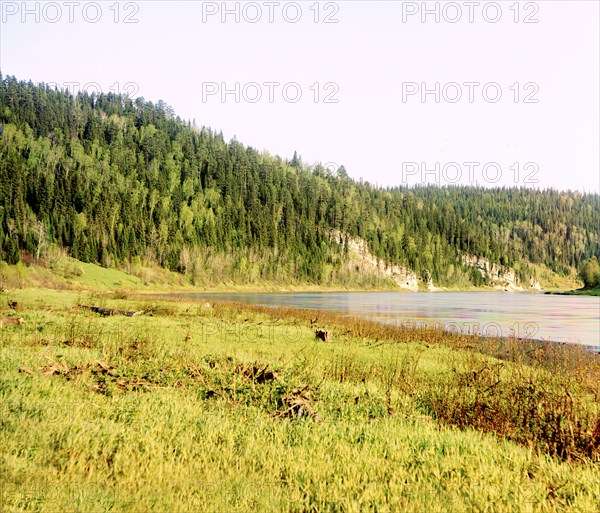 Shaitanskii Rock, Chusovaia River, 1912. Creator: Sergey Mikhaylovich Prokudin-Gorsky.