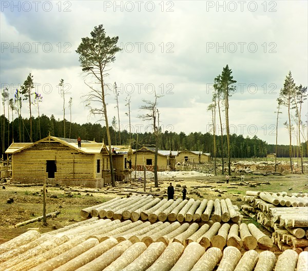 Railroad construction on the Shadrinsk-Sinara railroad near the city of Shadrinsk, 1912. Creator: Sergey Mikhaylovich Prokudin-Gorsky.