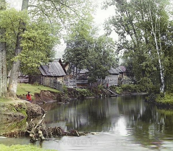 On the Sim River near the Asha-Balashovskii Station, 1910. Creator: Sergey Mikhaylovich Prokudin-Gorsky.