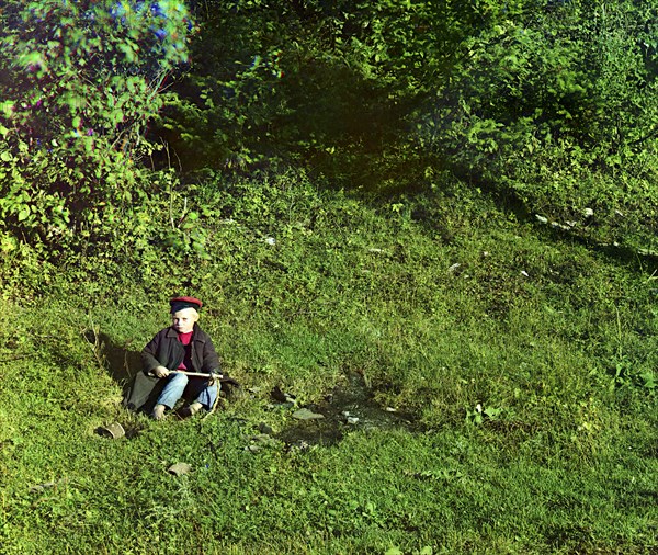 On the Sim River; Shepherd boy, 1910. Creator: Sergey Mikhaylovich Prokudin-Gorsky.