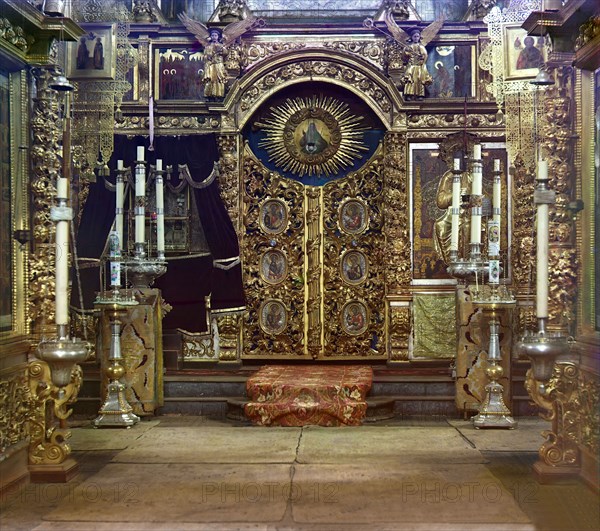 Iconostasis in the summer Fedorovskaya Church of the Mother of God, Yaroslavl, 1911. Creator: Sergey Mikhaylovich Prokudin-Gorsky.