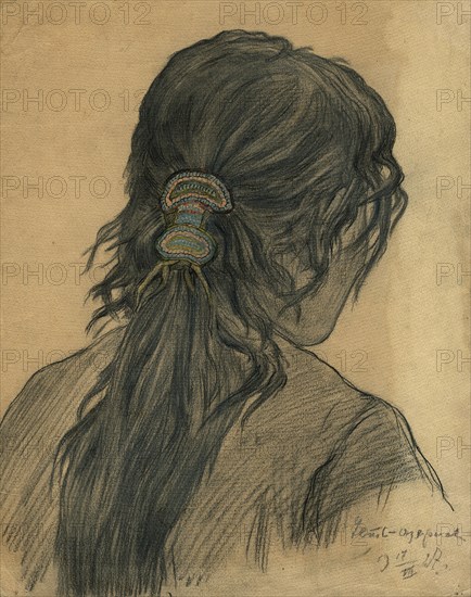 Beaded Hairpin in a Woman's Hair, Ust'-Ozernoe, 1927. Creator: Dmitrii Innokent'evich Karatanov.