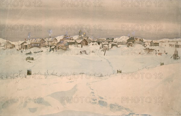 Kyusyur: Winter Landscape, 1929. Creator: Nikolaj Dmitrievic Travin.