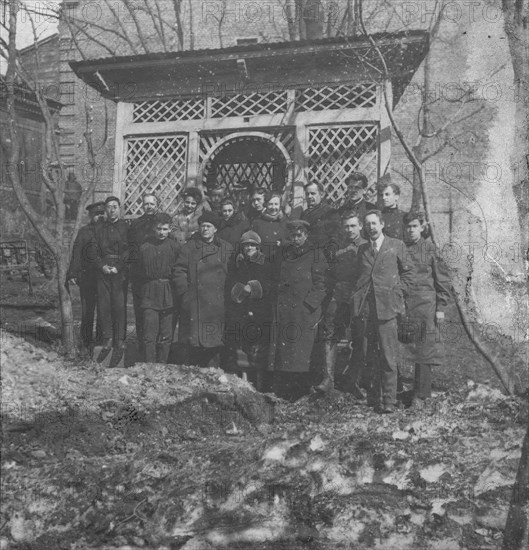 Workers of Dal'geolkom in the Courtyard of the Administration of Dal'geolkom with a Pavilion...1928. Creator: Unknown.