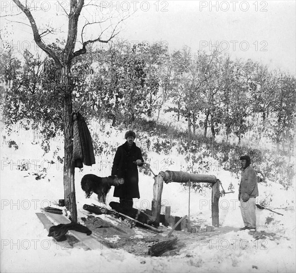 Mikhail Alekseevich Pavlov by the Chute of an Exploratory Mine, 1920-1929. Creator: Unknown.