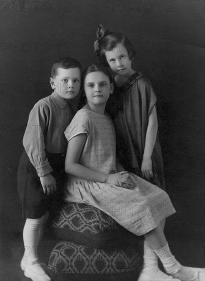 Briner Yuliy Borisovich with his sister Vera and cousin Irina Feliksovna Briner, 1928. Creator: Unknown.