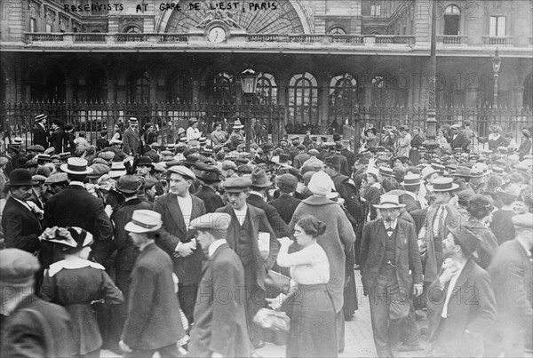 Reservists at Gare de l'Est, Paris, 1914. Creator: Bain News Service.