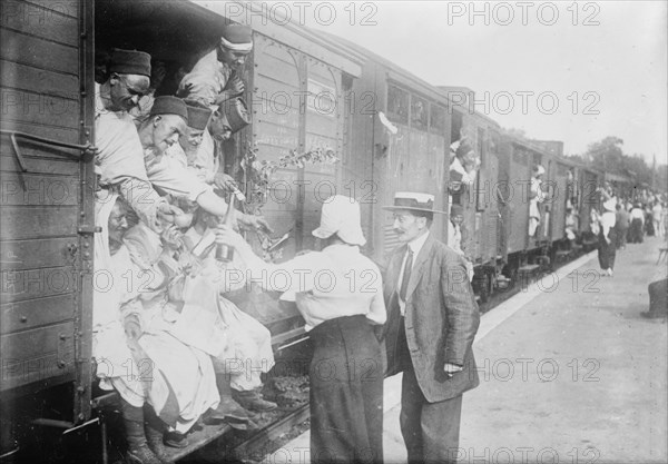 At Champigny, giving wine to Algerian troops, between c1914 and c1915. Creator: Bain News Service.