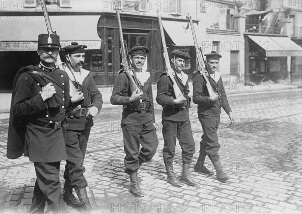 Naval recruits police, Paris, between c1914 and c1915. Creator: Bain News Service.