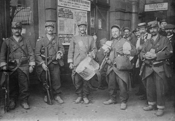 Troops in Tournai R.R. [i.e., railroad] station, between c1914 and c1915. Creator: Bain News Service.