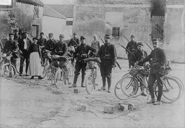 French Cyclists in Chanconin [i.e., Chauconin-Neufmontiers], 1914. Creator: Bain News Service.